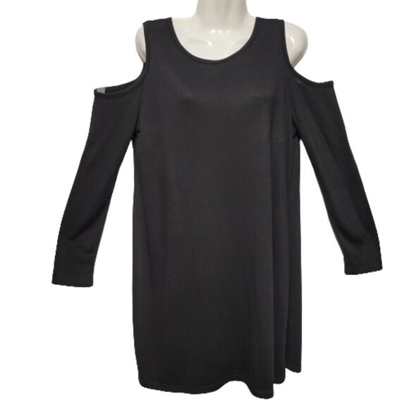 Cold Shoulder Top Long Sleeve Black Tunic Top Size M - Picture 1 of 10